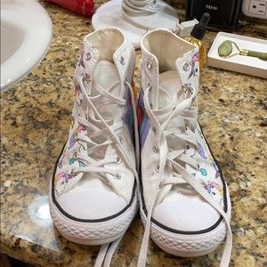 White with unicorns and rainbows converse